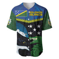 Custom Solomon Islands Rugby Baseball Jersey Arty Shark and Crocodile Solomon Islands National Emblems LT03 Blue - Polynesian Pride