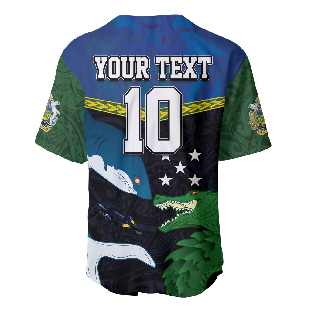Custom Solomon Islands Rugby Baseball Jersey Arty Shark and Crocodile Solomon Islands National Emblems LT03 - Polynesian Pride