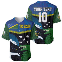 Custom Solomon Islands Rugby Baseball Jersey Arty Shark and Crocodile Solomon Islands National Emblems LT03 - Polynesian Pride