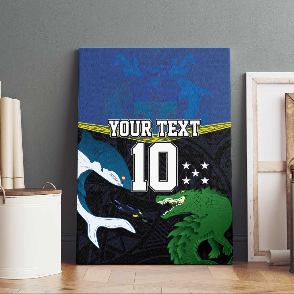 Custom Solomon Islands Rugby Canvas Wall Art Arty Shark and Crocodile Solomon Islands National Emblems
