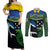 Custom Solomon Islands Rugby Couples Matching Off Shoulder Maxi Dress and Long Sleeve Button Shirt Arty Shark and Crocodile Solomon Islands National Emblems