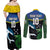 Custom Solomon Islands Rugby Couples Matching Off Shoulder Maxi Dress and Long Sleeve Button Shirt Arty Shark and Crocodile Solomon Islands National Emblems