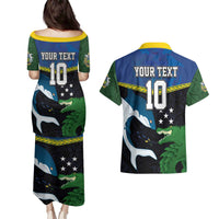 Custom Solomon Islands Rugby Couples Matching Puletasi and Hawaiian Shirt Arty Shark and Crocodile Solomon Islands National Emblems LT03 - Polynesian Pride