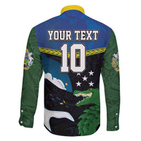 Custom Solomon Islands Rugby Family Matching Long Sleeve Bodycon Dress and Hawaiian Shirt Arty Shark and Crocodile Solomon Islands National Emblems LT03 - Polynesian Pride