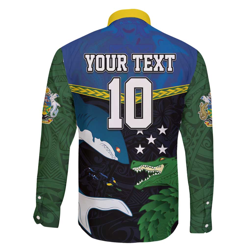 Custom Solomon Islands Rugby Family Matching Off Shoulder Maxi Dress and Hawaiian Shirt Arty Shark and Crocodile Solomon Islands National Emblems