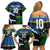 Custom Solomon Islands Rugby Family Matching Off Shoulder Short Dress and Hawaiian Shirt Arty Shark and Crocodile Solomon Islands National Emblems