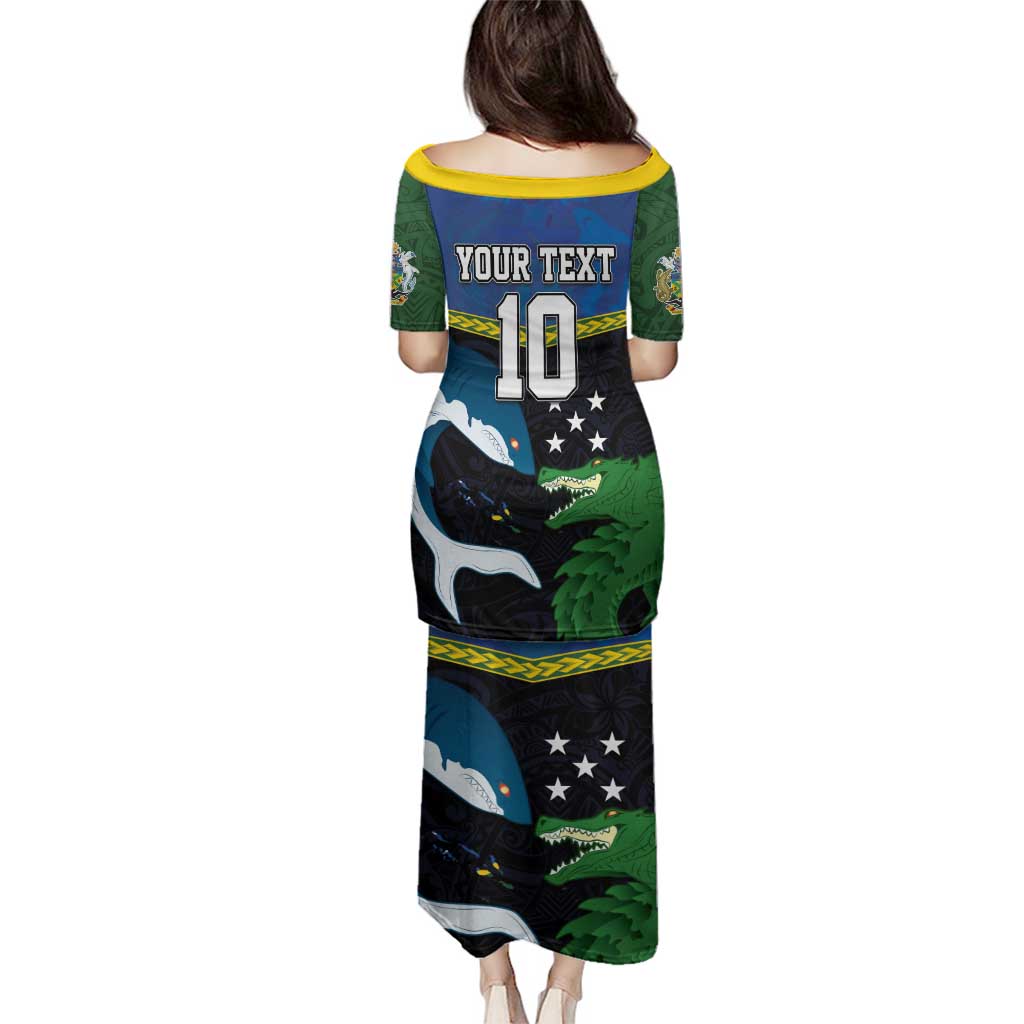 Custom Solomon Islands Rugby Family Matching Puletasi and Hawaiian Shirt Arty Shark and Crocodile Solomon Islands National Emblems LT03 - Polynesian Pride