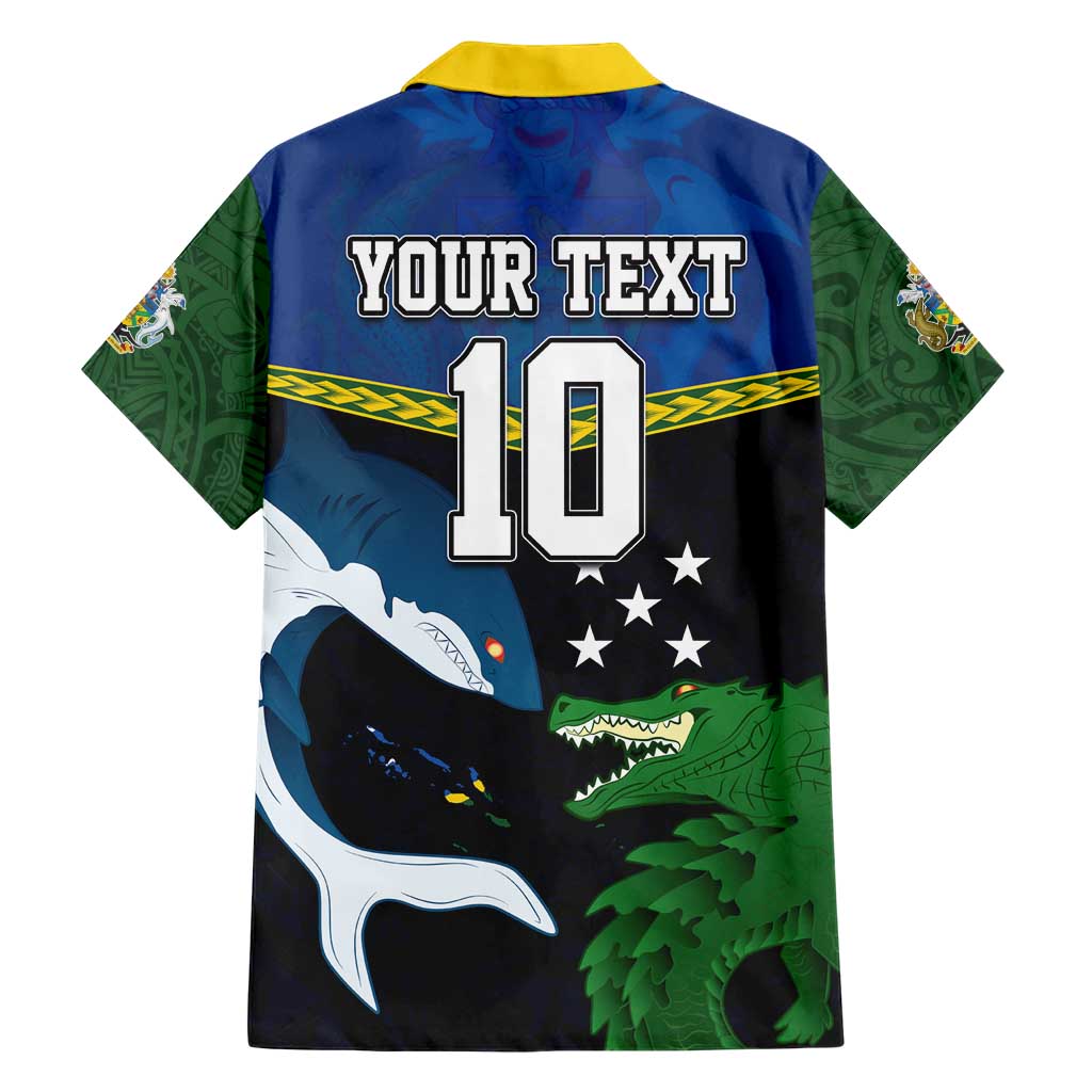 Custom Solomon Islands Rugby Family Matching Short Sleeve Bodycon Dress and Hawaiian Shirt Arty Shark and Crocodile Solomon Islands National Emblems LT03 - Polynesian Pride