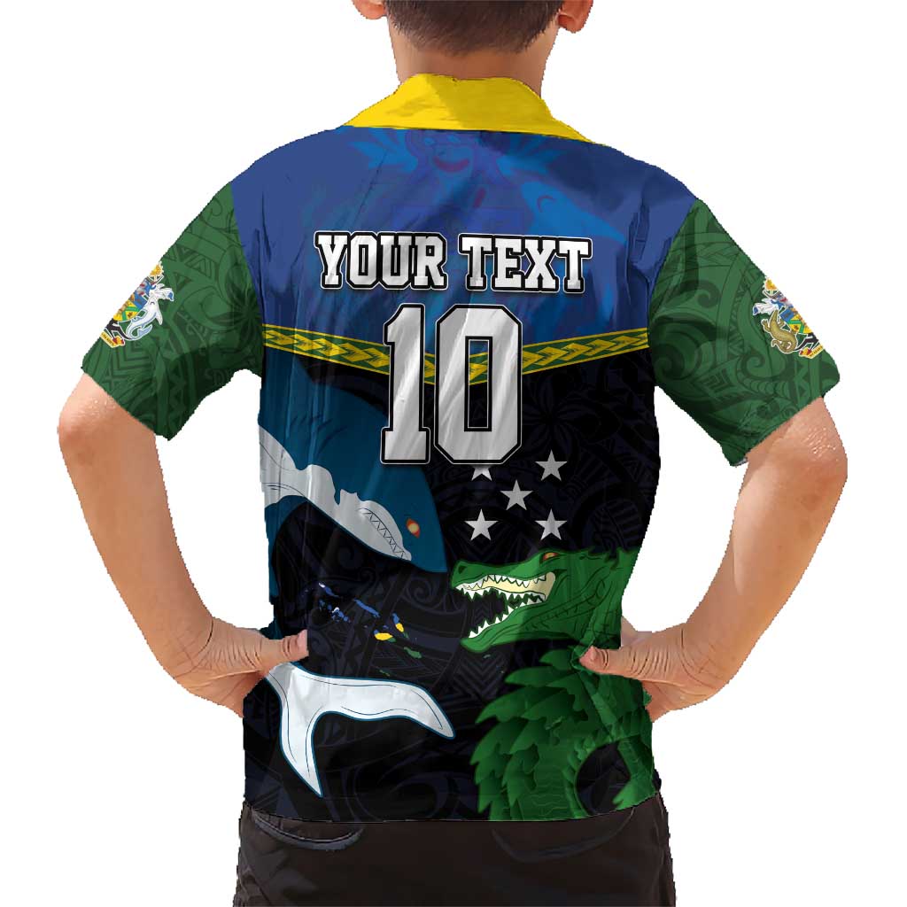 Custom Solomon Islands Rugby Kid Hawaiian Shirt Arty Shark and Crocodile Solomon Islands National Emblems LT03 - Polynesian Pride