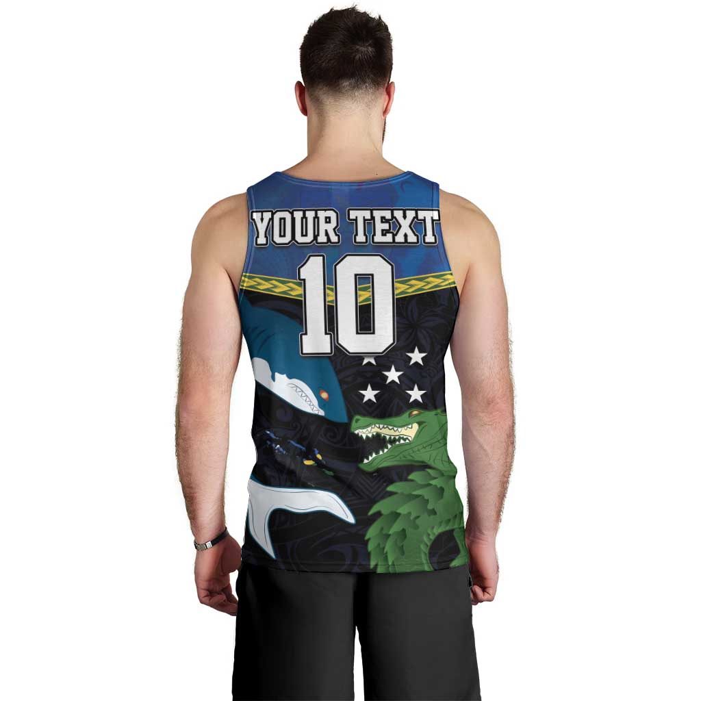 Custom Solomon Islands Rugby Men Tank Top Arty Shark and Crocodile Solomon Islands National Emblems