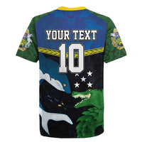 Custom Solomon Islands Rugby Rugby Jersey Arty Shark and Crocodile Solomon Islands National Emblems LT03 - Polynesian Pride