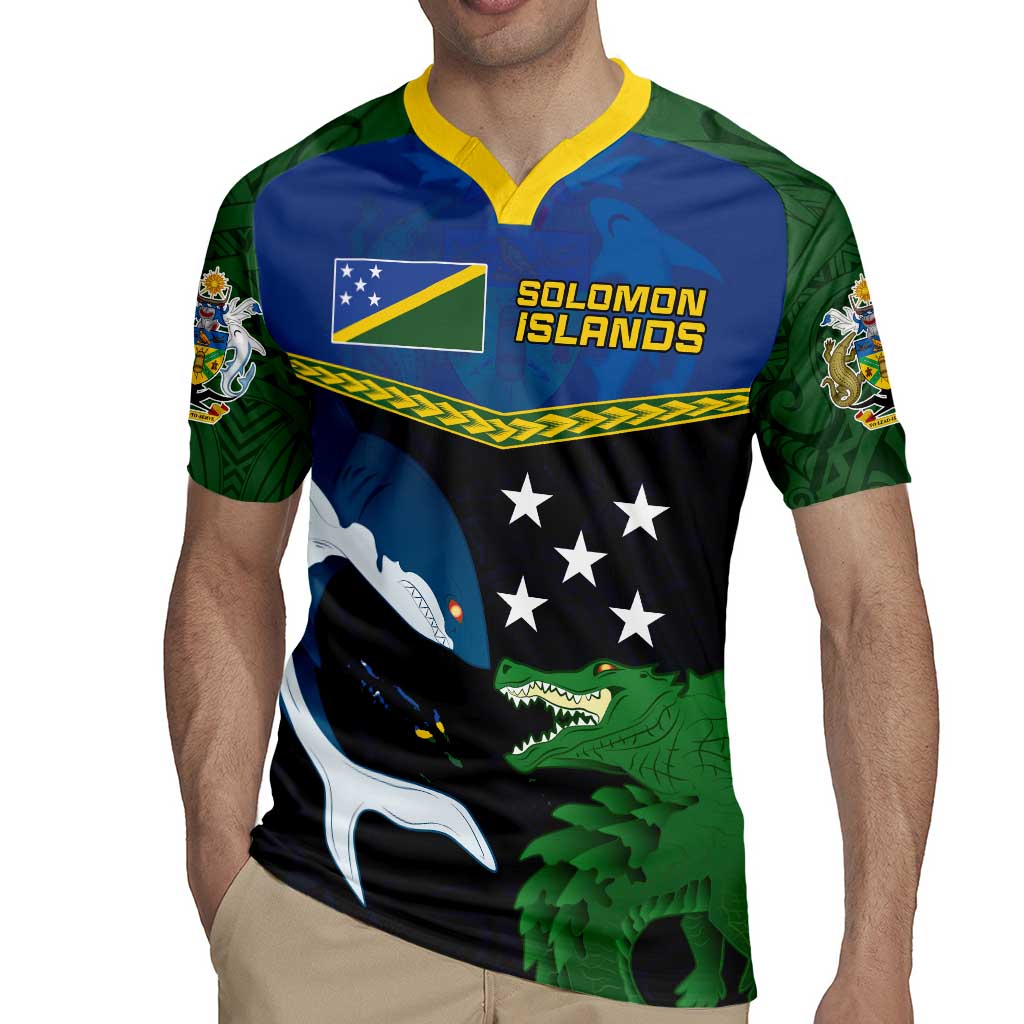 Custom Solomon Islands Rugby Rugby Jersey Arty Shark and Crocodile Solomon Islands National Emblems LT03 - Polynesian Pride