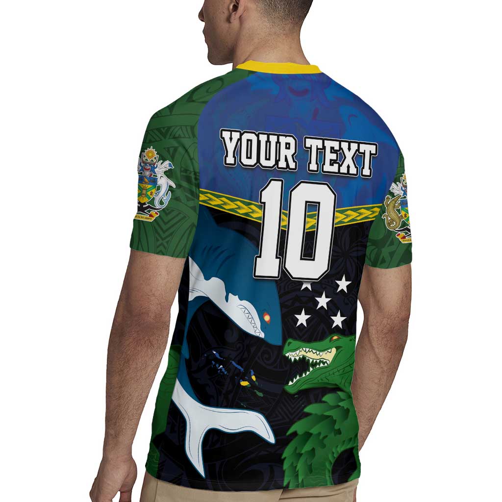 Custom Solomon Islands Rugby Rugby Jersey Arty Shark and Crocodile Solomon Islands National Emblems LT03 - Polynesian Pride