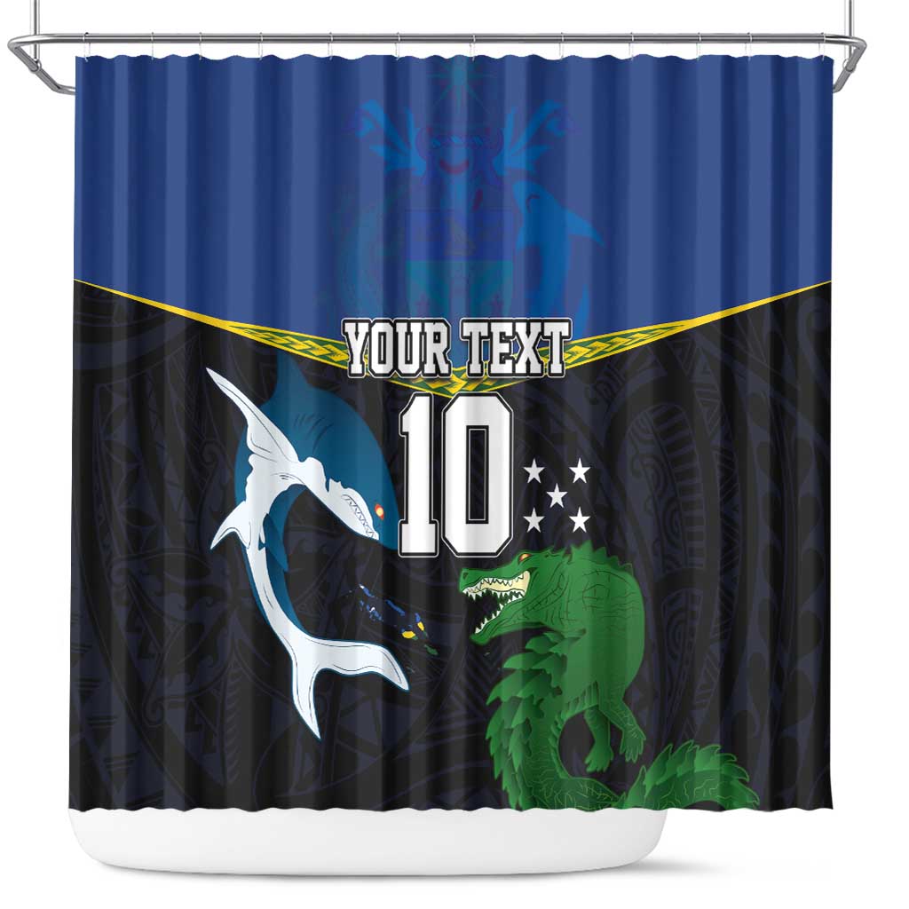 Custom Solomon Islands Rugby Shower Curtain Arty Shark and Crocodile Solomon Islands National Emblems LT03 Blue - Polynesian Pride
