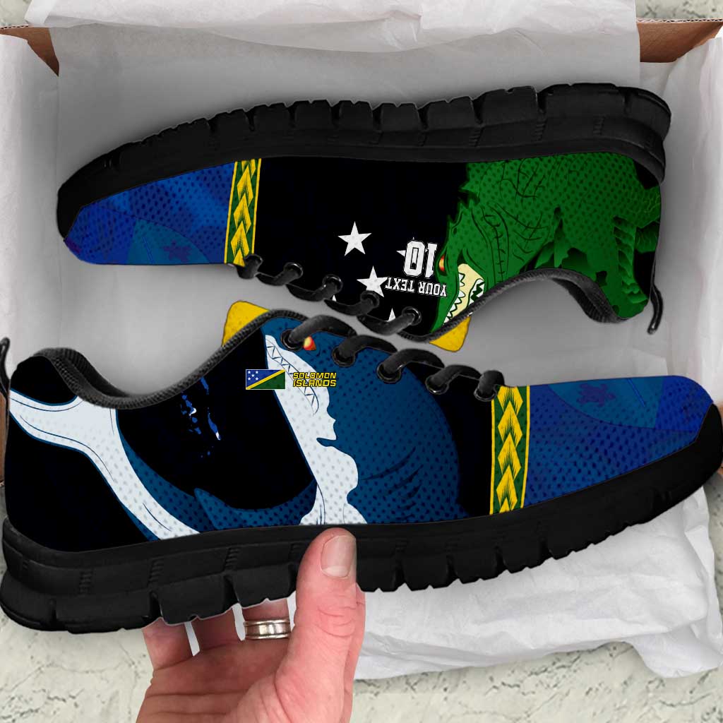 Custom Solomon Islands Rugby Sneakers Arty Shark and Crocodile - Solomon Islands National Emblems