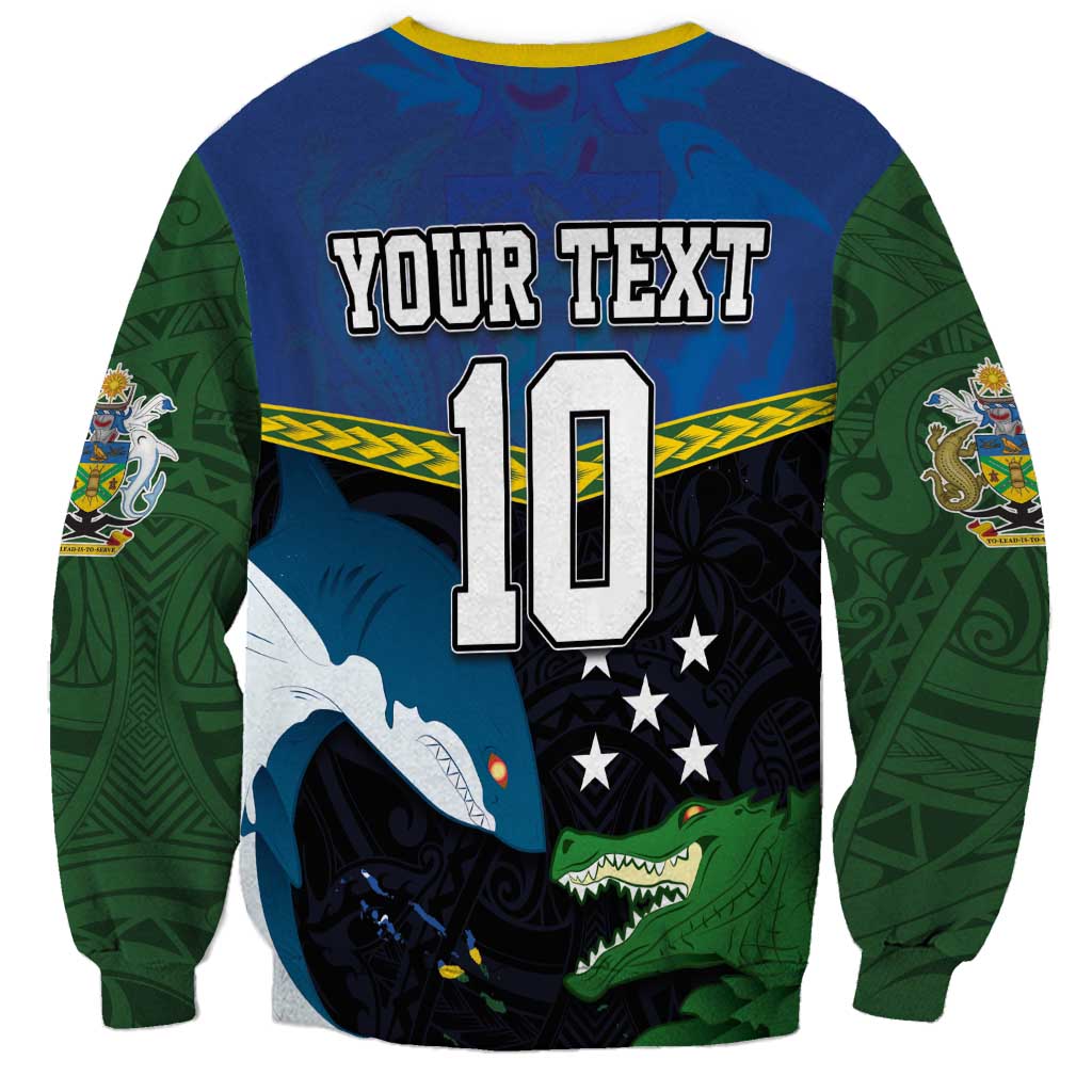 Custom Solomon Islands Rugby Sweatshirt Arty Shark and Crocodile Solomon Islands National Emblems LT03 - Polynesian Pride
