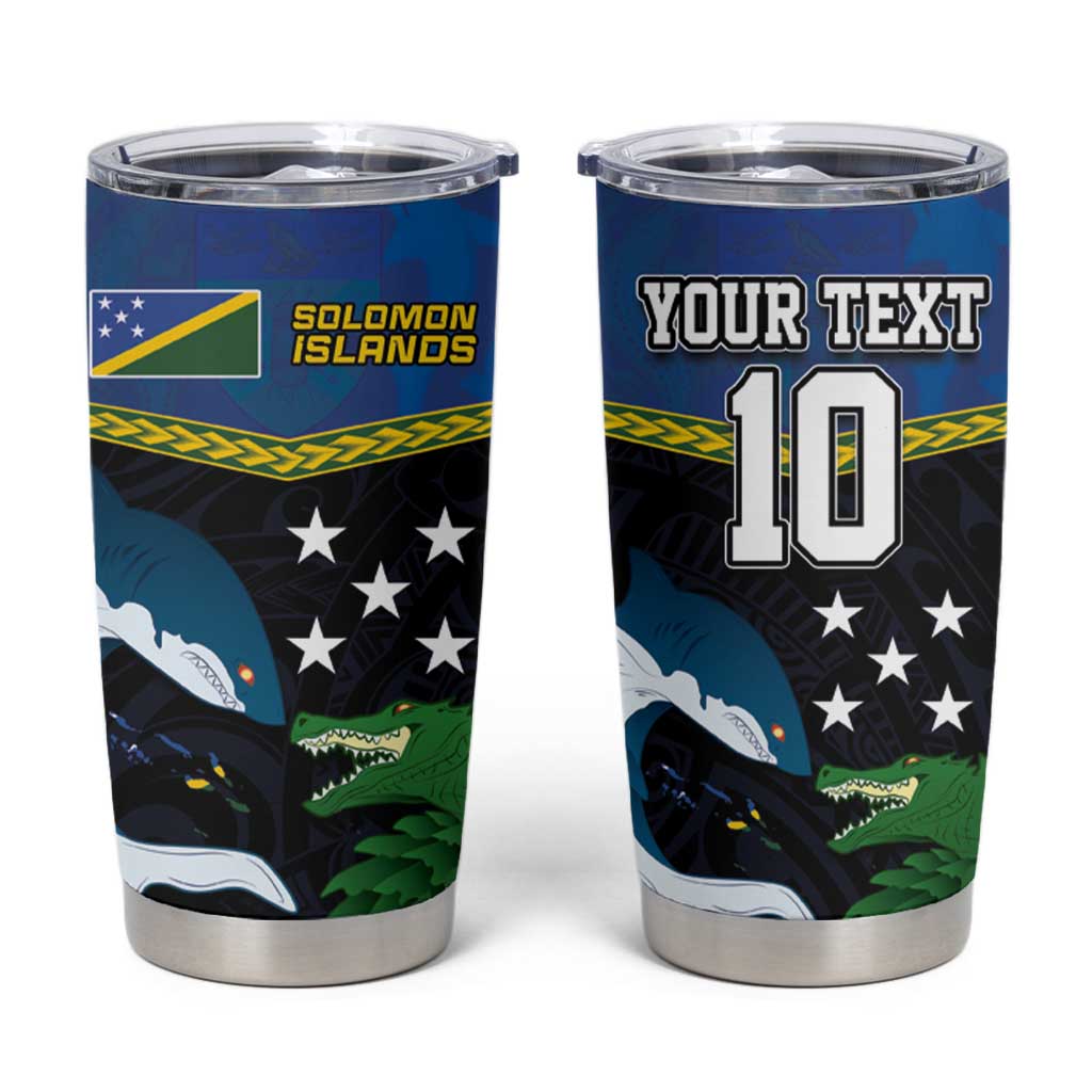 Custom Solomon Islands Rugby Tumbler Cup Arty Shark and Crocodile Solomon Islands National Emblems