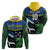 Custom Solomon Islands Rugby Zip Hoodie Arty Shark and Crocodile Solomon Islands National Emblems