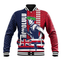 Honolulu Running 2024 Baseball Jacket Marathon Competition Hula Runner and Kakau Art Tattoo LT03 Unisex Blue - Polynesian Pride