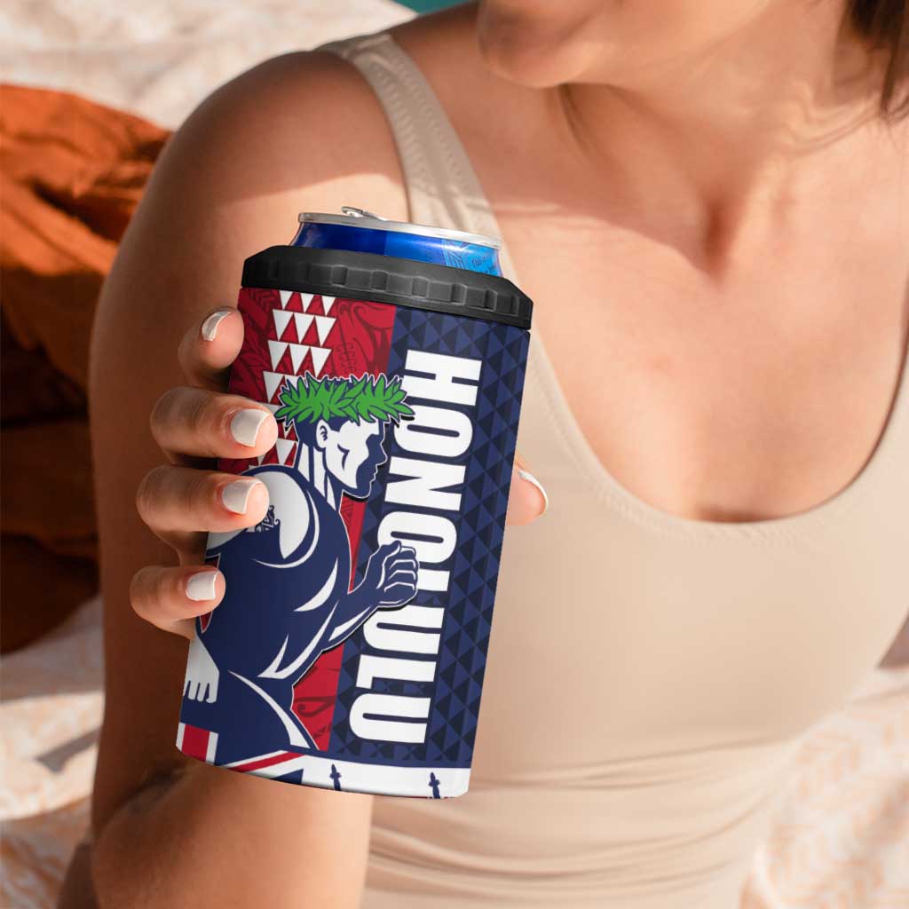 Honolulu Running 2024 4 in 1 Can Cooler Tumbler Marathon Competition Hula Runner and Kakau Art Tattoo