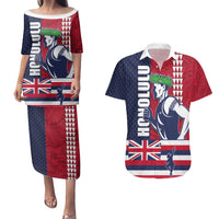 Honolulu Running 2024 Couples Matching Puletasi and Hawaiian Shirt Marathon Competition Hula Runner and Kakau Art Tattoo