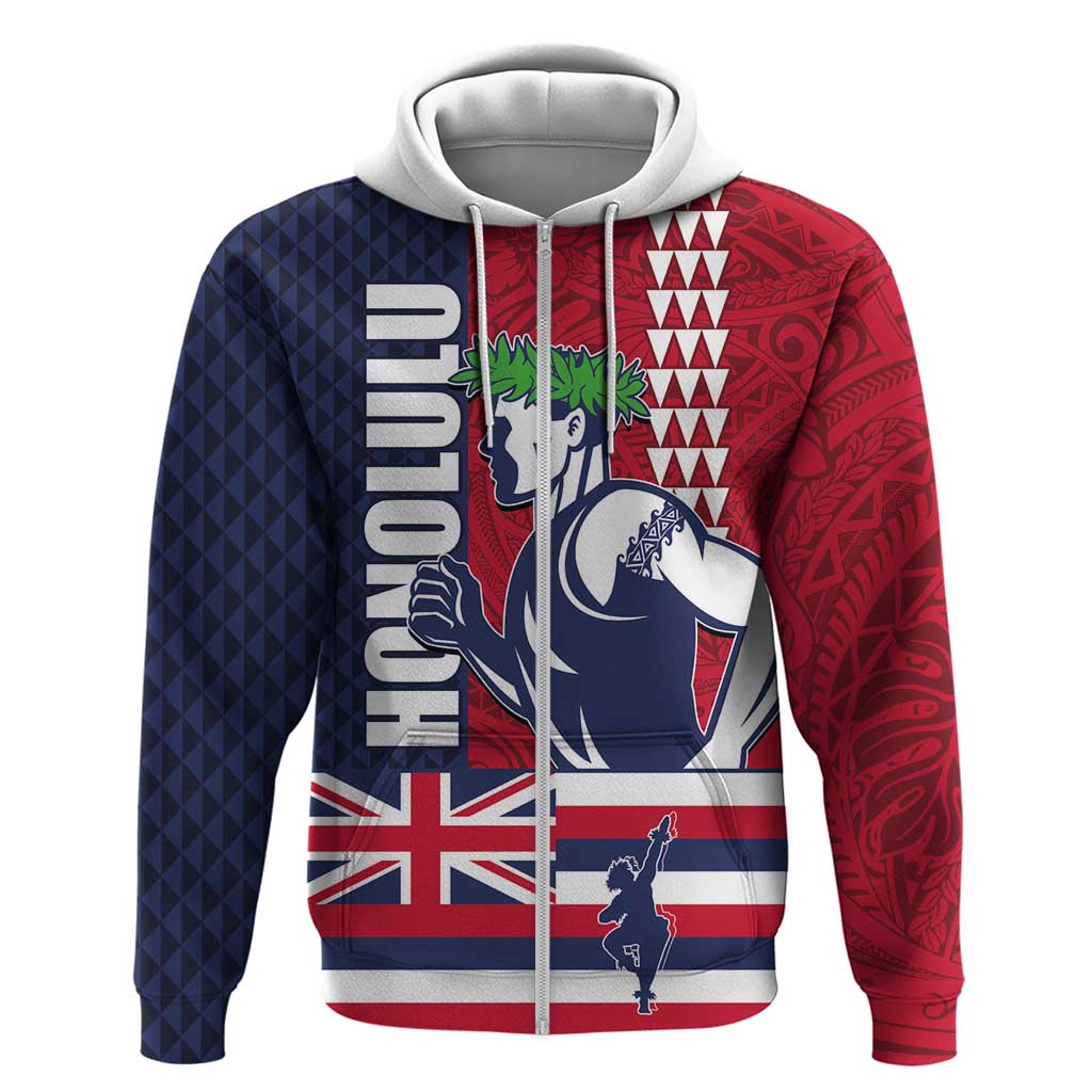 Honolulu Running 2024 Hoodie Marathon Competition Hula Runner and Kakau Art Tattoo