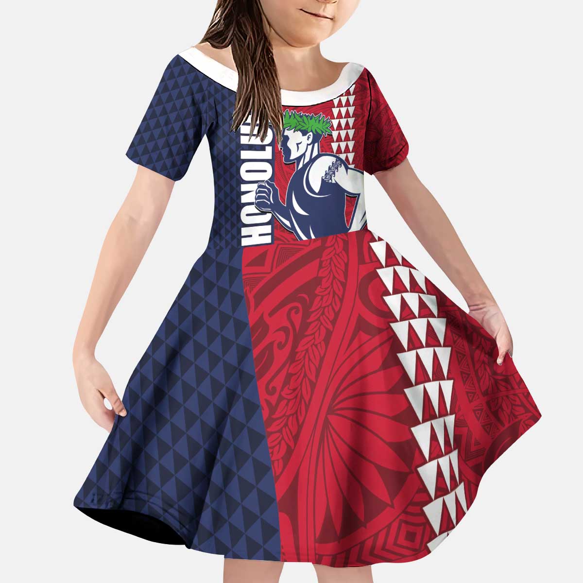 Honolulu Running 2024 Kid Short Sleeve Dress Marathon Competition Hula Runner and Kakau Art Tattoo LT03 KID Blue - Polynesian Pride