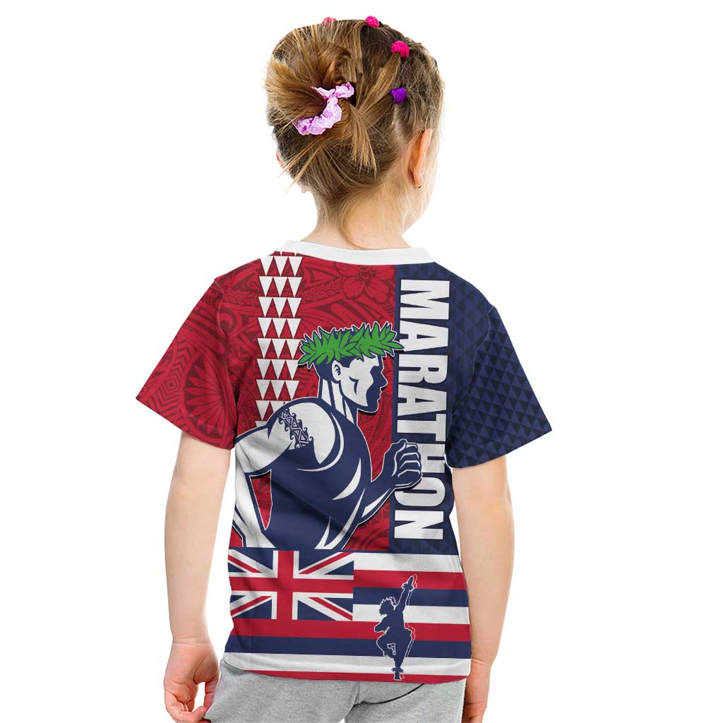 Honolulu Running 2024 Kid T Shirt Marathon Competition Hula Runner and Kakau Art Tattoo