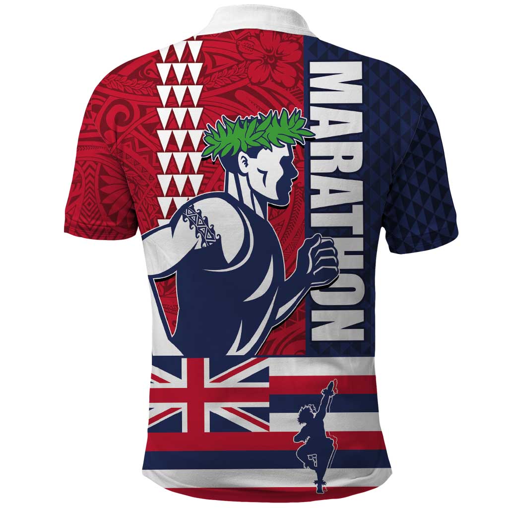 Honolulu Running 2024 Polo Shirt Marathon Competition Hula Runner and Kakau Art Tattoo