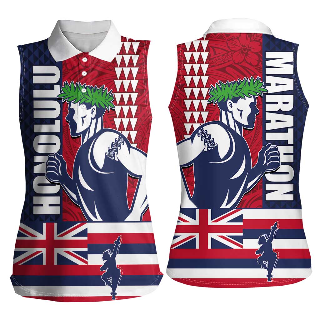 Honolulu Running 2024 Women Sleeveless Polo Shirt Marathon Competition Hula Runner and Kakau Art Tattoo LT03 - Polynesian Pride