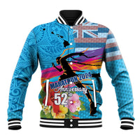 Honolulu Anniversary 52nd Running Baseball Jacket Marathon Competition Kakau Pattern Blue Color