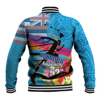 Honolulu Anniversary 52nd Running Baseball Jacket Marathon Competition Kakau Pattern Blue Color