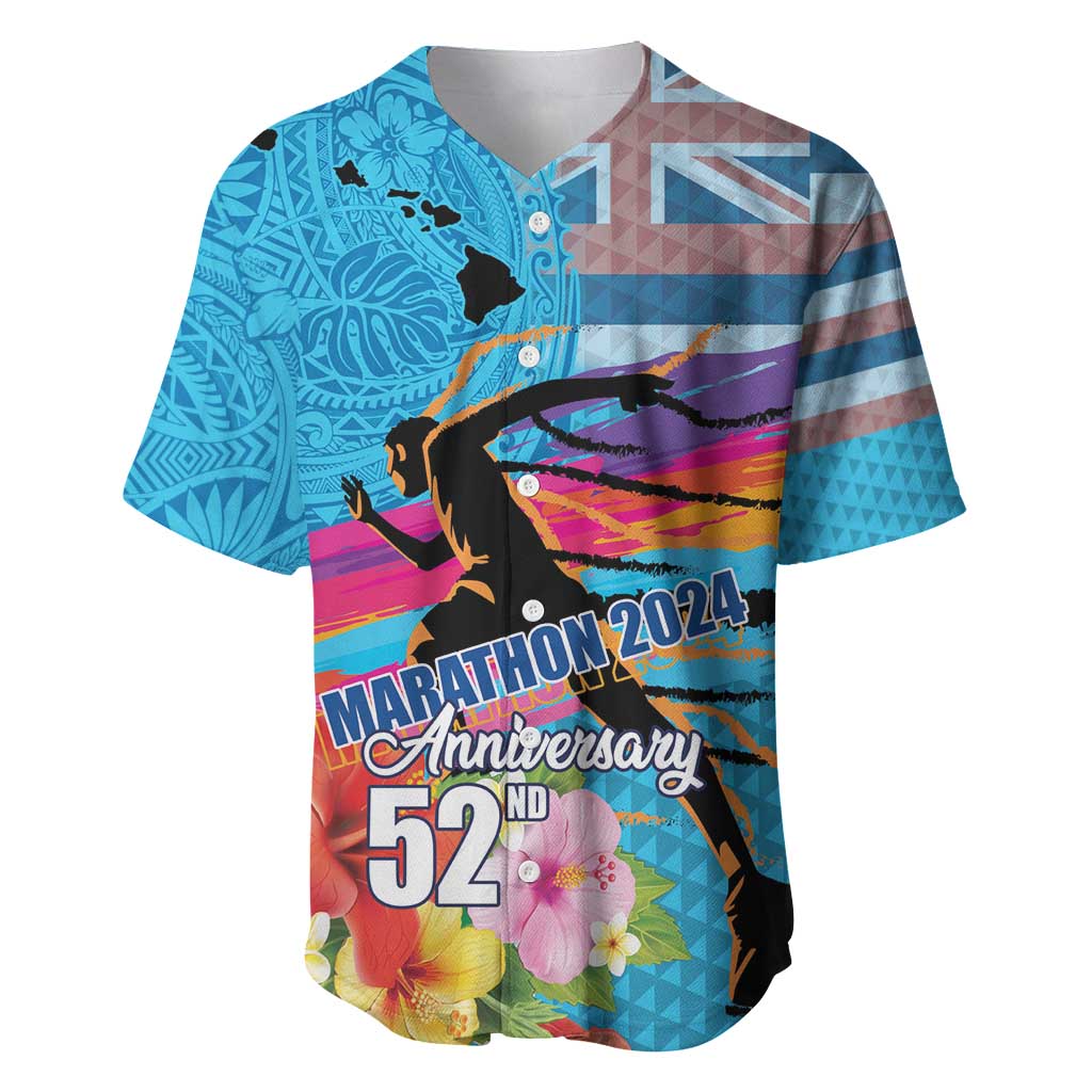 Honolulu Anniversary 52nd Running Baseball Jersey Marathon Competition Kakau Pattern Blue Color LT03 Blue - Polynesian Pride