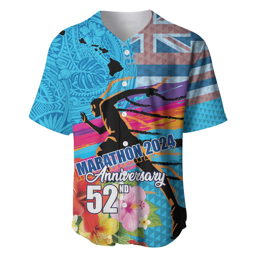 Honolulu Anniversary 52nd Running Baseball Jersey Marathon Competition Kakau Pattern Blue Color