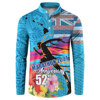 Honolulu Anniversary 52nd Running Button Sweatshirt Marathon Competition Kakau Pattern Blue Color LT03 Blue - Polynesian Pride