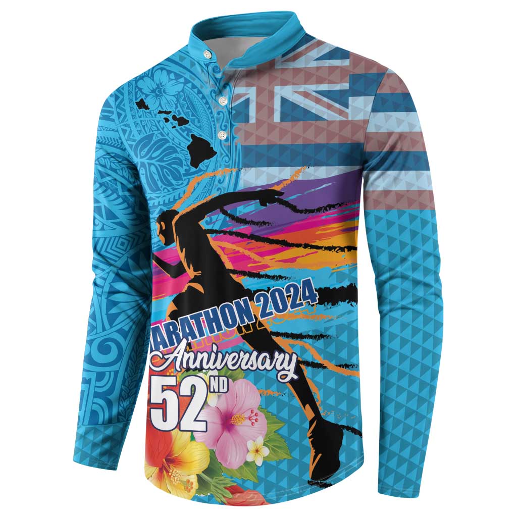 Honolulu Anniversary 52nd Running Button Sweatshirt Marathon Competition Kakau Pattern Blue Color LT03 - Polynesian Pride