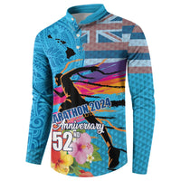 Honolulu Anniversary 52nd Running Button Sweatshirt Marathon Competition Kakau Pattern Blue Color LT03 - Polynesian Pride