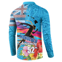 Honolulu Anniversary 52nd Running Button Sweatshirt Marathon Competition Kakau Pattern Blue Color LT03 - Polynesian Pride