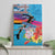 Honolulu Anniversary 52nd Running Canvas Wall Art Marathon Competition Kakau Pattern Blue Color