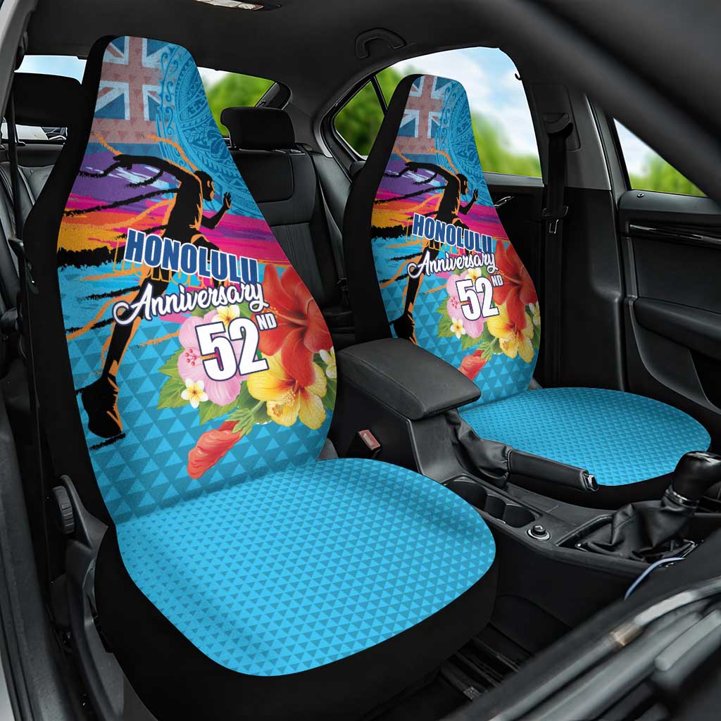 Honolulu Anniversary 52nd Running Car Seat Cover Marathon Competition Kakau Pattern Blue Color