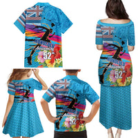 Honolulu Anniversary 52nd Running Family Matching Puletasi and Hawaiian Shirt Marathon Competition Kakau Pattern Blue Color