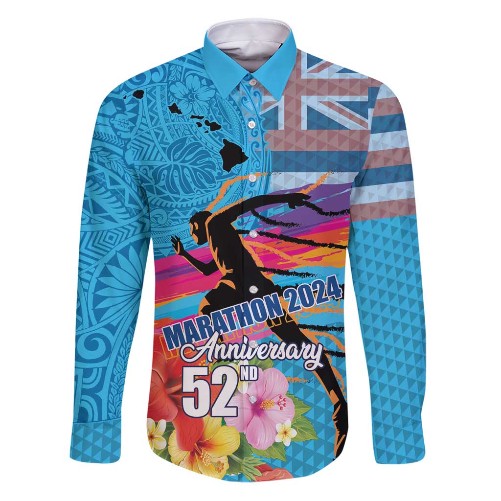 Honolulu Anniversary 52nd Running Family Matching Puletasi and Hawaiian Shirt Marathon Competition Kakau Pattern Blue Color