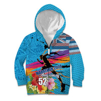 Honolulu Anniversary 52nd Running Kid Hoodie Marathon Competition Kakau Pattern Blue Color