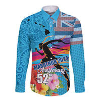 Honolulu Anniversary 52nd Running Long Sleeve Button Shirt Marathon Competition Kakau Pattern Blue Color LT03 Unisex Blue - Polynesian Pride