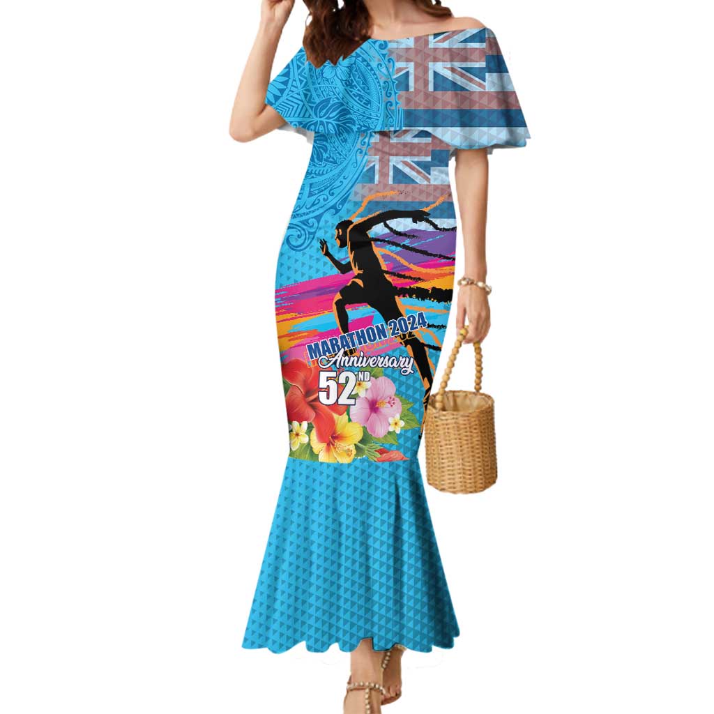 Honolulu Anniversary 52nd Running Mermaid Dress Marathon Competition Kakau Pattern Blue Color LT03 Women Blue - Polynesian Pride