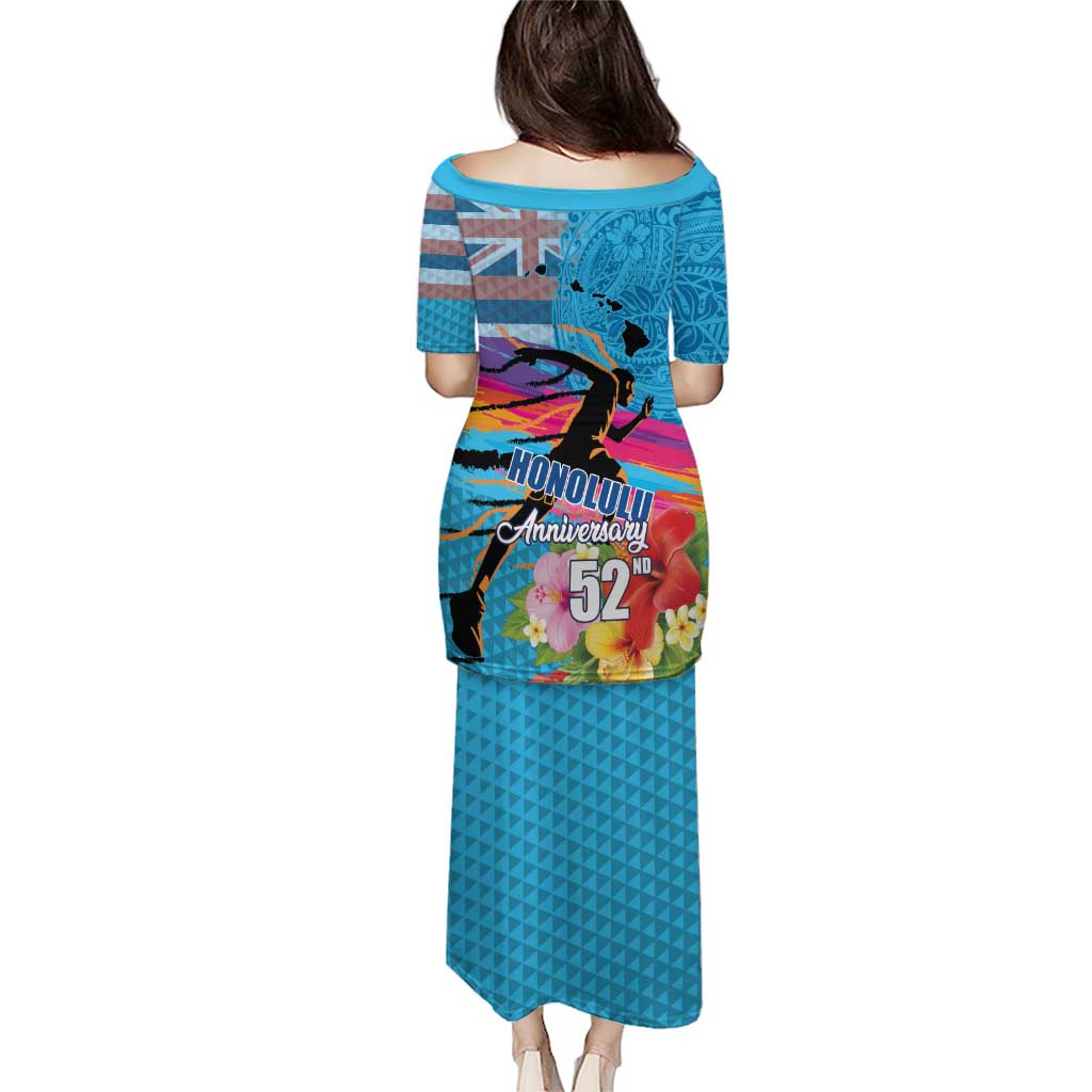 Honolulu Anniversary 52nd Running Puletasi Marathon Competition Kakau Pattern Blue Color