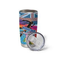Honolulu Anniversary 52nd Running Tumbler Cup Marathon Competition Kakau Pattern Blue Color LT03 - Polynesian Pride