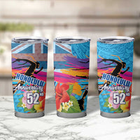 Honolulu Anniversary 52nd Running Tumbler Cup Marathon Competition Kakau Pattern Blue Color LT03 - Polynesian Pride