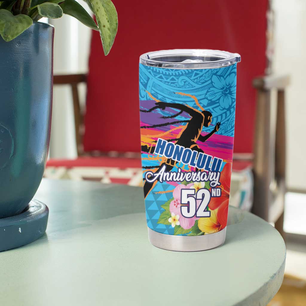 Honolulu Anniversary 52nd Running Tumbler Cup Marathon Competition Kakau Pattern Blue Color LT03 - Polynesian Pride