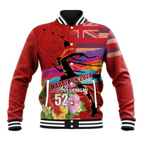 Honolulu Anniversary 52nd Running Baseball Jacket Marathon Competition Kakau Pattern Red Color